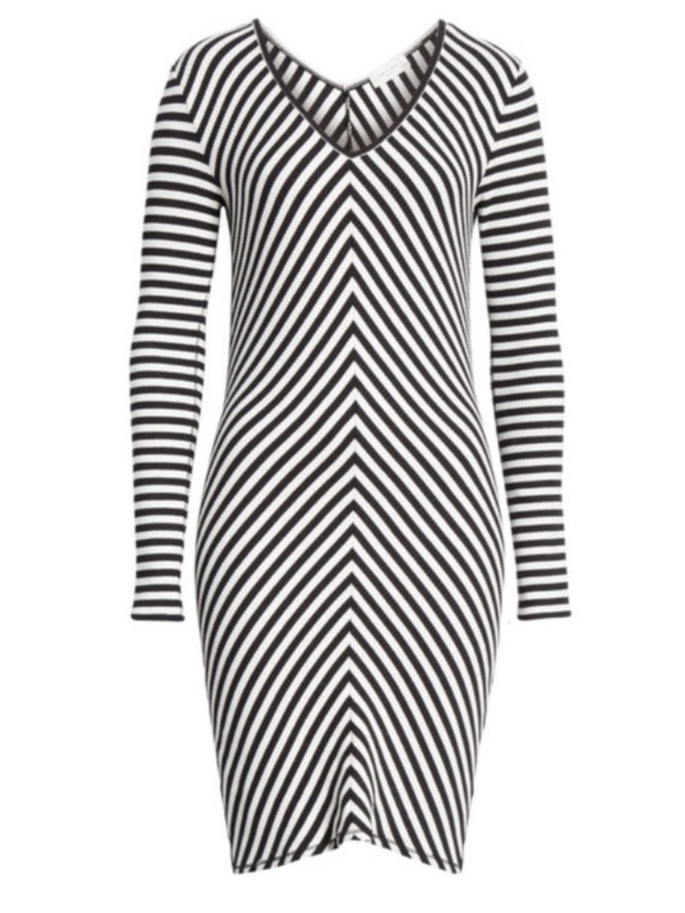 rag & bone Black and White Striped V-Neck Long Sleeve Dress, Size Large, NWOT